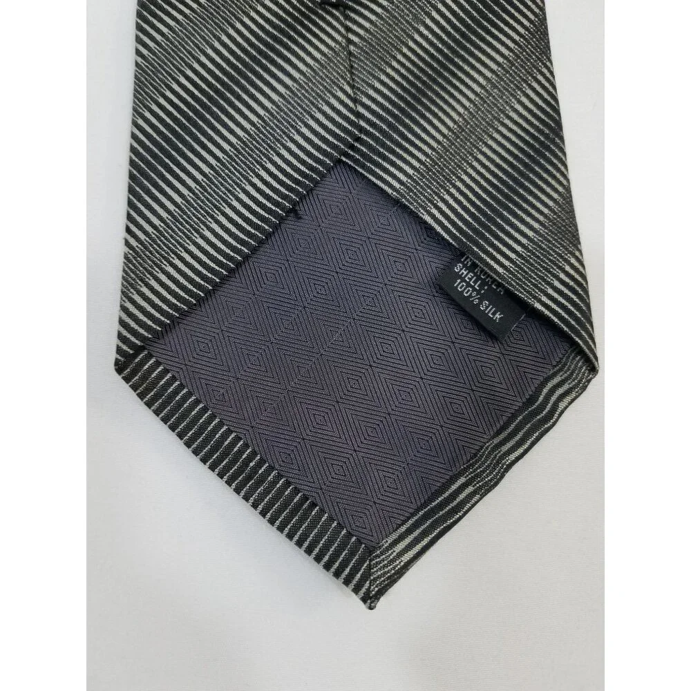Louis Roth Mens Necktie Gray Black Striped Silk Tie Made in Korea